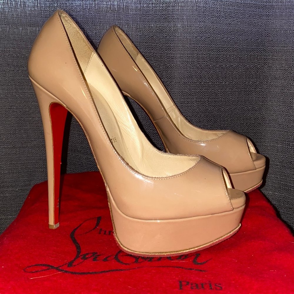Christian Louboutin Lady Peep 150 Patent 36 Nude